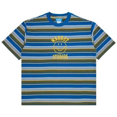 Pre-owned Market Smiley Lockup Striped T-shirt 'dazzling Blue' | Men's Size Xl