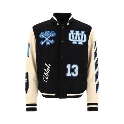 Pre-owned Off-white Logo Patch Varsity Jacket 'black/peacock' | Men's Size 48