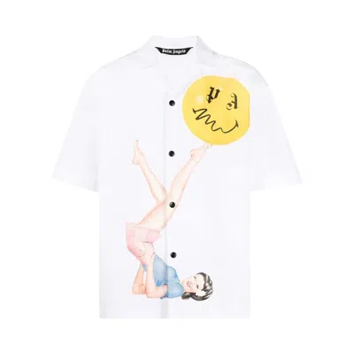 Pre-owned Palm Angels Juggler Pin Up Bowling Shirt 'white/pink' | Men's Size 42