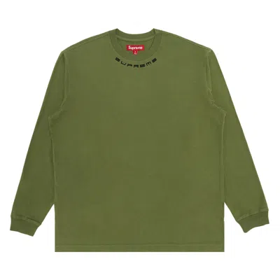 Pre-owned Supreme Collar Logo Long-sleeve Top 'olive' | Green | Men's Size M