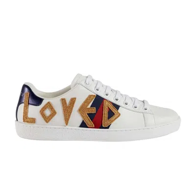 Pre-owned Gucci Wmns Ace Embroidered 'loved' | White | Women's Size 34
