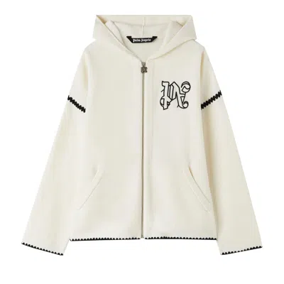 Pre-owned Palm Angels Monogram Knit Zip Hoodie 'off White' | Cream | Men's Size S