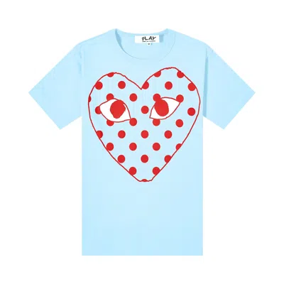 Pre-owned Comme Des Garçons Play Comme Des Garçons Short-sleeve T-shirt With Large Dotted Heart 'blue' | Men's Size Xl