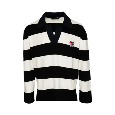 Pre-owned Moncler Stripe Long-sleeve Polo 'black/white' | Men's Size L