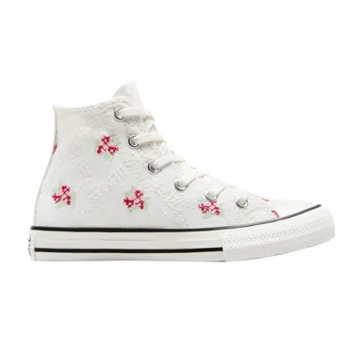Pre-owned Converse Chuck Taylor All Star High Ps 'cross Stitch Roses' | White | Kid's Size 2