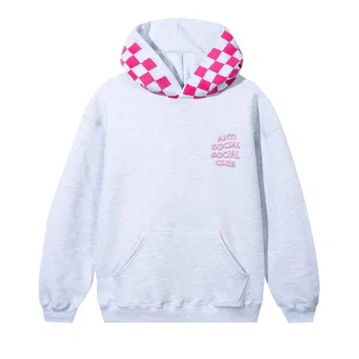 Pre-owned Anti Social Social Club Checkered Flag Hoodie 'heather Grey/pink' | Men's Size L