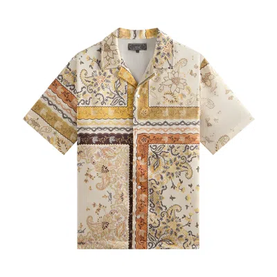 Pre-owned Kith Panelled Bandana Thompson Camp Collar Shirt 'sandrift' | White | Men's Size S