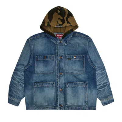 Pre-owned Supreme Worn Hooded Chore Coat 'denim' | Blue | Men's Size S