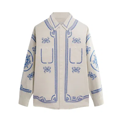 Pre-owned Kith Raw Hem Denim Apollo Shirt 'sandrift' | Cream | Men's Size Xl