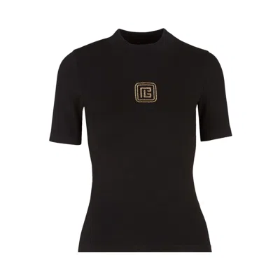 Pre-owned Balmain Raglan Retro Pb T-shirt 'noir/or' | Black | Women's Size S