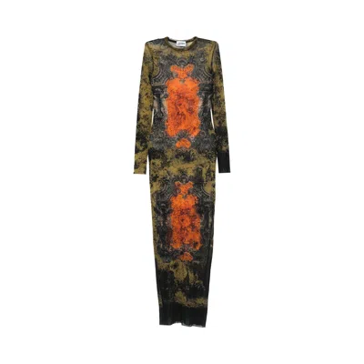 Pre-owned Jean Paul Gaultier Médaillon Long Dress 'black/khaki/orange' | Women's Size Xs