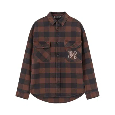 Pre-owned Palm Angels Check Pattern Overshirt 'brown/off White' | Men's Size 46