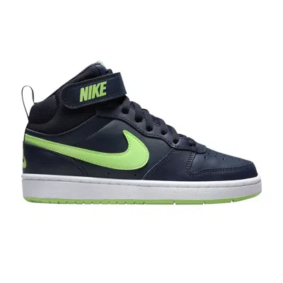 Pre-owned Nike Court Borough Mid 2 Gs 'dark Obsidian Lime Blast' | Blue | Kid's Size 5