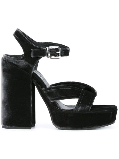 Jil Sander Velvet Platform Sandals In Black