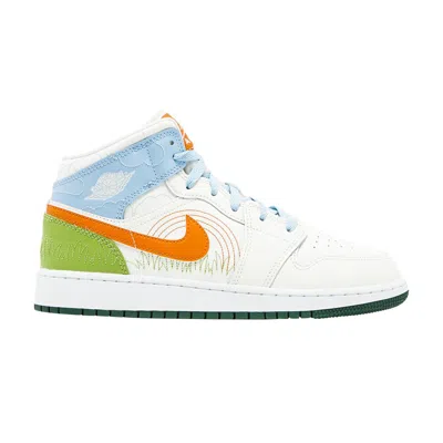 Pre-owned Air Jordan 1 Mid Se Gs 'stitch' | Cream | Kid's Size 5 In White