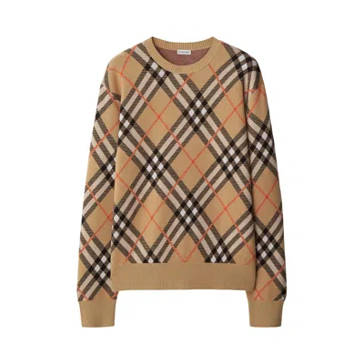 Pre-owned Burberry Check Wool Blend Sweater 'sand' | Tan | Women's Size L In Brown