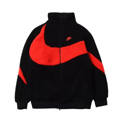 Pre-owned Nike Big Swoosh Reversible Boa Jacket (asia Sizing) 'black/chili Red' | Men's Size L