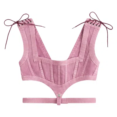 Pre-owned Jean Paul Gaultier X X Knwls Washed Laced Sleeveless Crop Top 'lilac' | Purple | Women's Size 34