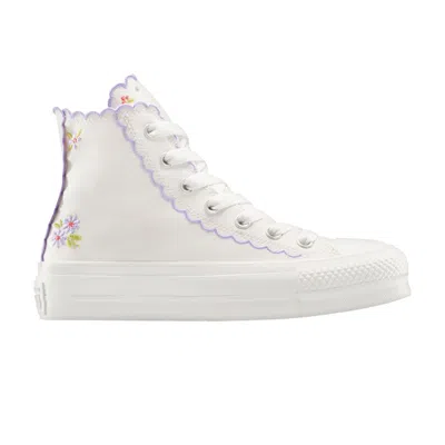 Pre-owned Converse Wmns Chuck Taylor All Star Lift Platform High 'scalloped Edges Embroidered Flowers' | White