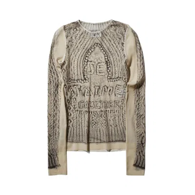 Pre-owned Jean Paul Gaultier Pull Je T'aime Long-sleeve Top 'lightbeige/black' | Tan | Women's Size L