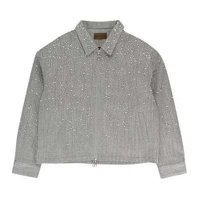 Pre-owned Birth Of Royal Child Rhinestone Zipper Work Jacket 'light Grey' | Men's Size L