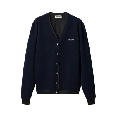 Pre-owned Miu Miu Silk Cashmere Cardigan 'blue/antracite' | Women's Size 42