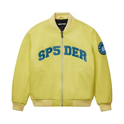 Pre-owned Sp5der Leather Logo Bomber Jacket 'yellow' | Men's Size L