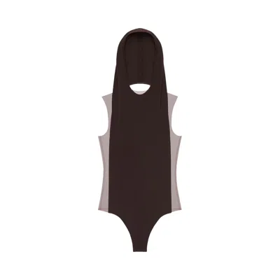 Pre-owned Courrèges Frame Illusion Hooded Bodysuit 'chocolate/black' | Women's Size M