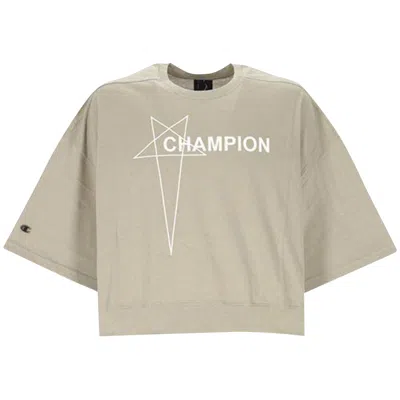 Pre-owned Rick Owens X Champion Logo Embroidered Cropped T-shirt 'pearl' | White | Men's Size Xxl