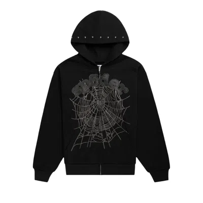 Pre-owned Sp5der Og Web Studded Zip Hoodie 'black' | Men's Size L