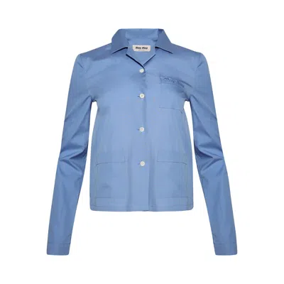 Pre-owned Miu Miu Long-sleeve Poplin Shirt 'sapphire Blue' | Women's Size 40