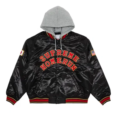 Pre-owned Supreme X Homerun Satin Hooded Varsity Jacket 'black' | Men's Size M