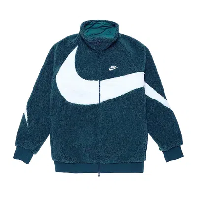 Pre-owned Nike Sportswear Big Swoosh Reversible Boa Jacket (asia Sizing) 'deep Jungle/sail' | Teal | Men's Siz