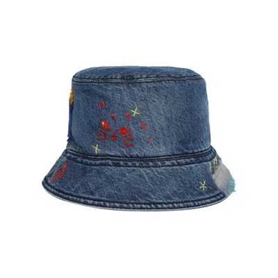 Pre-owned Marni Embroidered Denim Bucket Hat 'iris Blue' | Men's Size S