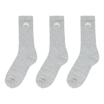 Pre-owned Stussy Stock Crew Pack (3 Pack) 'grey Heather' | Men's Size Onesize In Gray