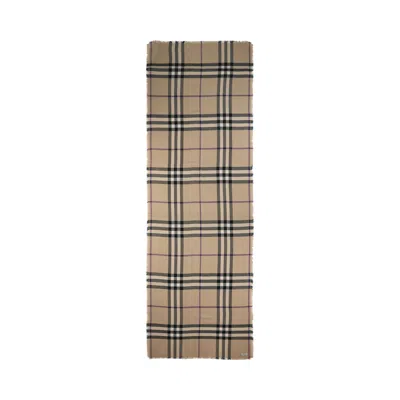 Pre-owned Burberry Large Check Gauze Scarf 'sand/lichen' | Tan | Women's Size Onesize