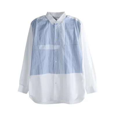 Pre-owned Comme Des Garçons Shirt Woven Patchwork Shirt 'white/stripe' | Men's Size Xl