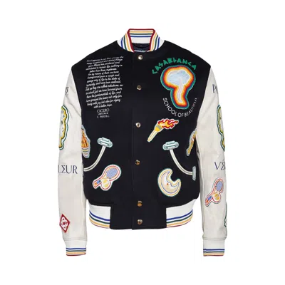 Pre-owned Casablanca Chenille Embroidered Patchwork Bomber Jacket 'navy/off White' | Blue | Men's Size S