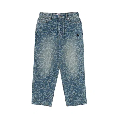 Pre-owned Bape Line Camo Jacquard One Point Relaxed Fit Denim Pants 'light Indigo' | Blue | Men's Size S