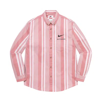 Pre-owned Supreme X Nike Cotton Twill Shirt 'pink Stripe' | Men's Size M