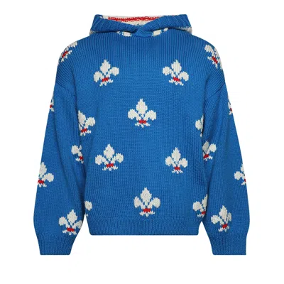 Pre-owned Bode Fleur De Lis Hoodie 'blue' | Men's Size Xl
