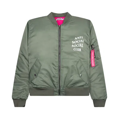 Pre-owned Anti Social Social Club Welcome To The Club Ma1 Jacket 'olive' | Green | Men's Size M