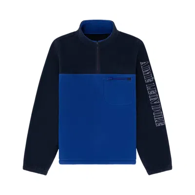 Pre-owned Aimé Leon Dore Colorblock Quarter Zip Fleece Pullover 'navy Blazer' | Blue | Men's Size Xl