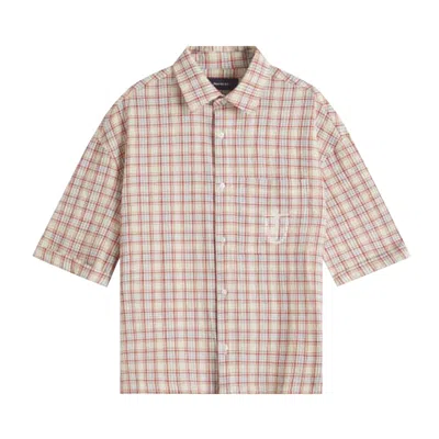 Pre-owned Nahmias Plaid Summerlandum Cropped Short-sleeve Shirt 'cherry Plaid Seersucker' | Red | Men's Size L