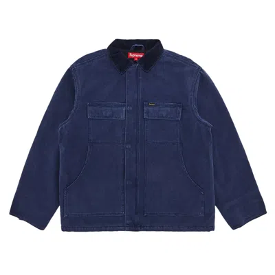 Pre-owned Supreme Old English Canvas Work Jacket 'navy' | Blue | Men's Size L