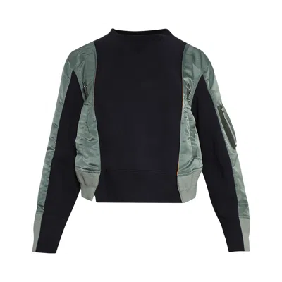 Pre-owned Sacai Nylon Twill X Sponge Sweat Pullover 'navy/khaki' | Blue | Women's Size 2