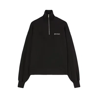 Pre-owned Palm Angels Logo Embroidered Half Zip Sweatshirt 'black/white' | Men's Size S