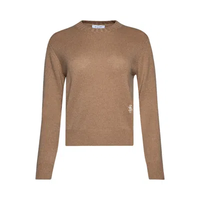Pre-owned Sporty And Rich Sporty & Rich Src Cashmere Crewneck 'camel/white' | Tan | Women's Size Xs