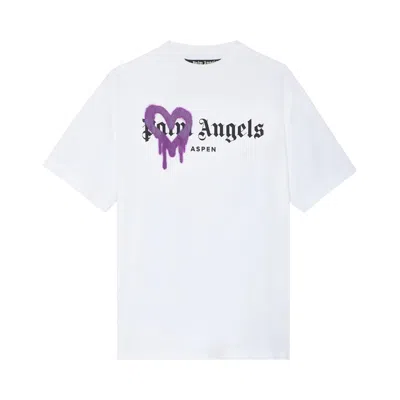 Pre-owned Palm Angels Aspen Heart Sprayed Tee 'white/purple' | Men's Size Xl