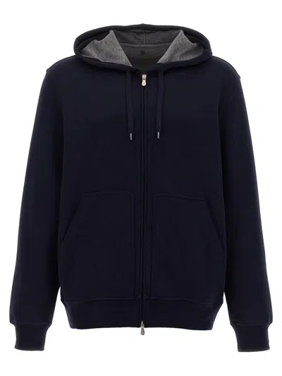 Brunello Cucinelli Dark Blue Cotton Sweatshirt In Blue